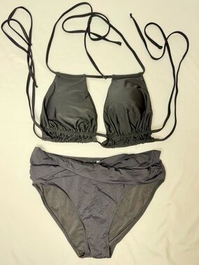 Younique Black Wrap Bikini Set Strappy Tie Top High Waist Bottoms L